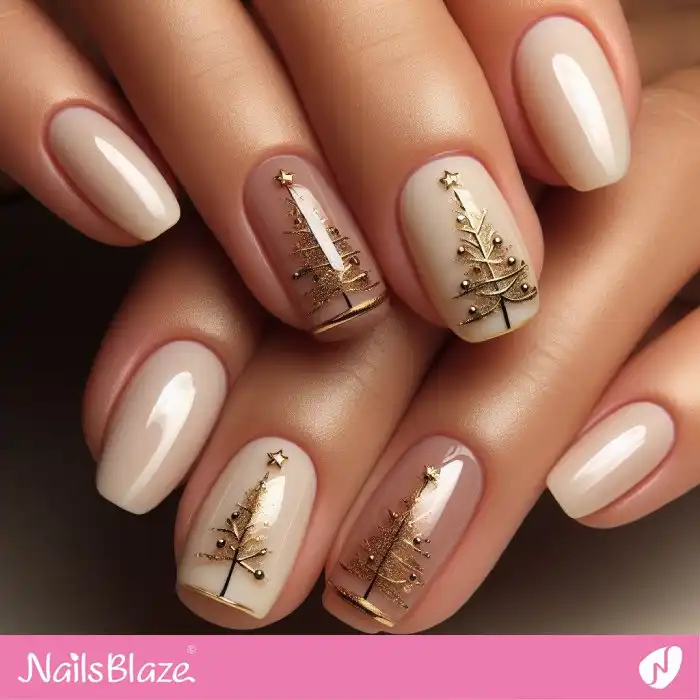 Glossy Gold Christmas Tree Nails | Christmas | Winter - NB1249